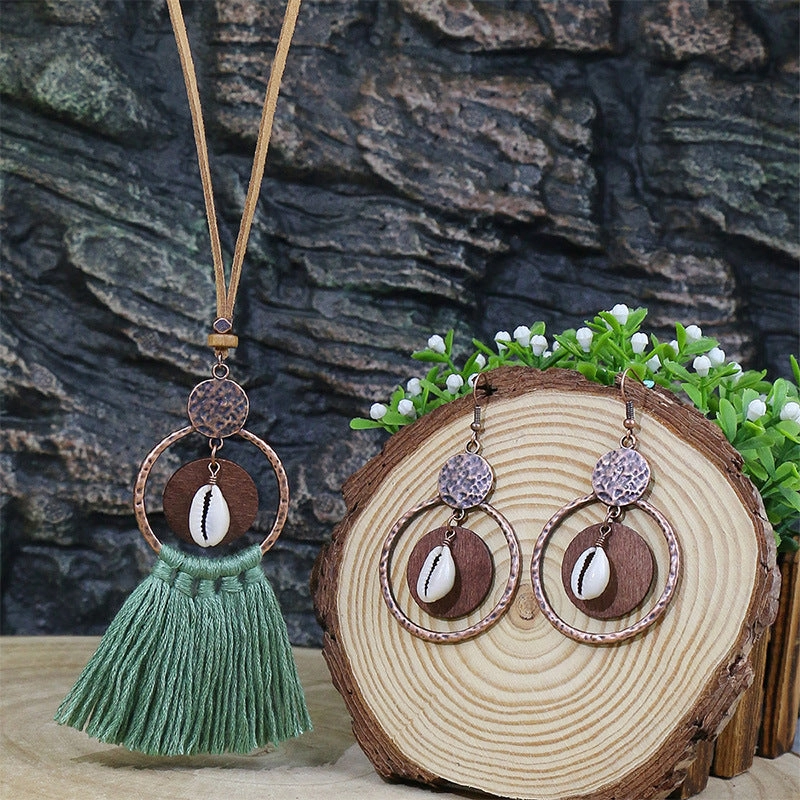 Wholesale Hollow Out Tassel Alloy Earrings Necklaces Set