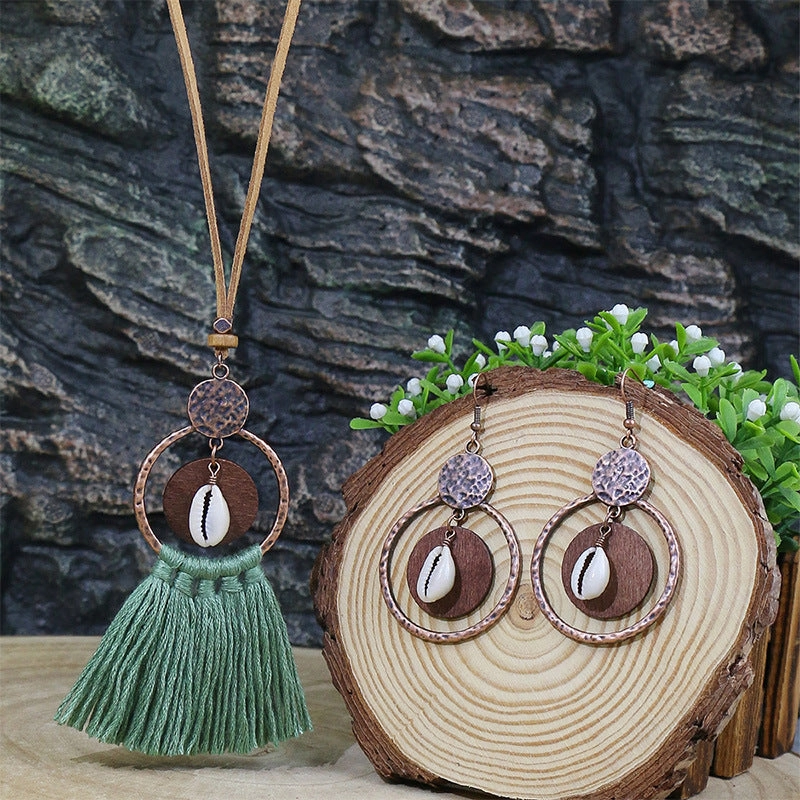 Wholesale Hollow Out Tassel Alloy Earrings Necklaces Set