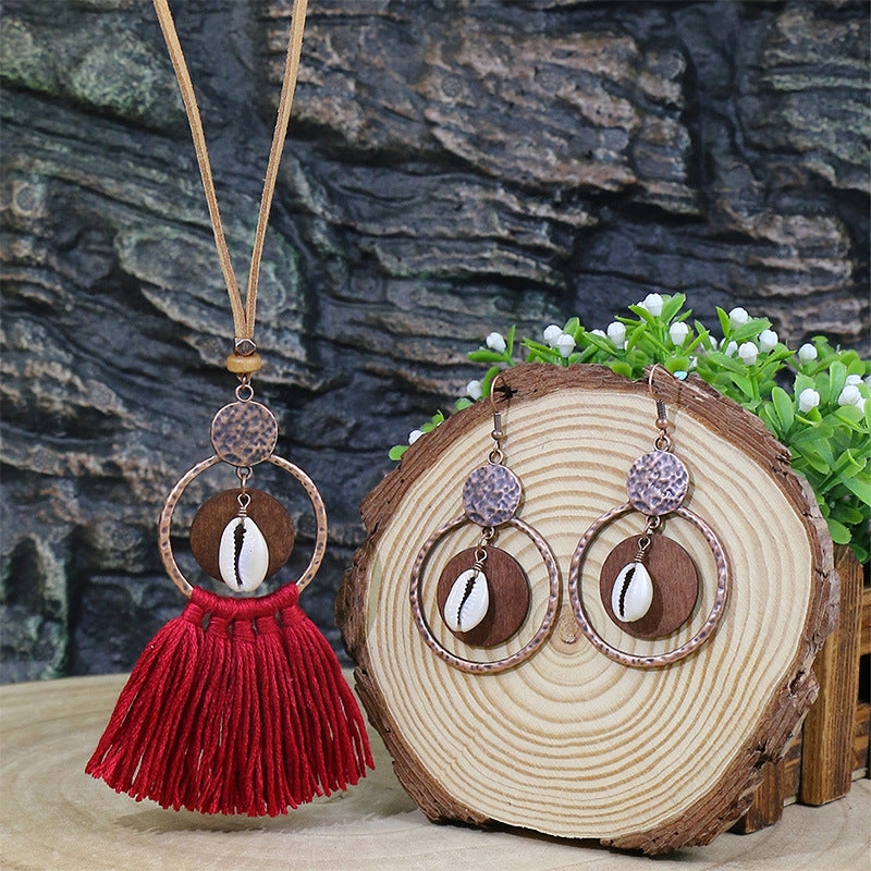 Wholesale Hollow Out Tassel Alloy Earrings Necklaces Set