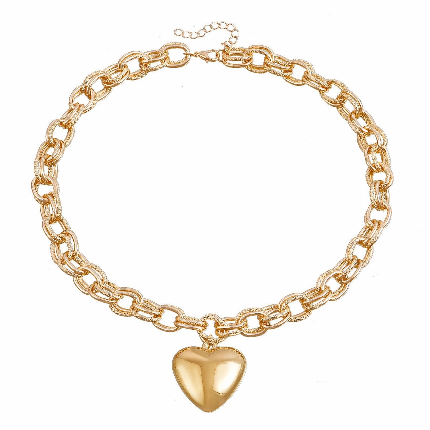 Wholesale Hollow Out Thick O-shaped Chain Large Peach Heart Pendant Alloy Necklace