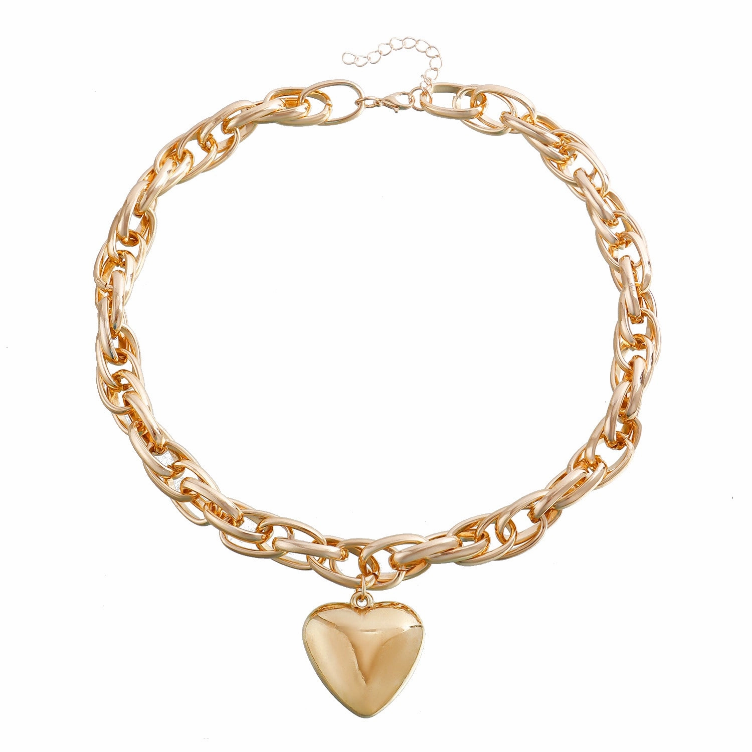 Wholesale Hollow Out Thick O-shaped Chain Large Peach Heart Pendant Alloy Necklace
