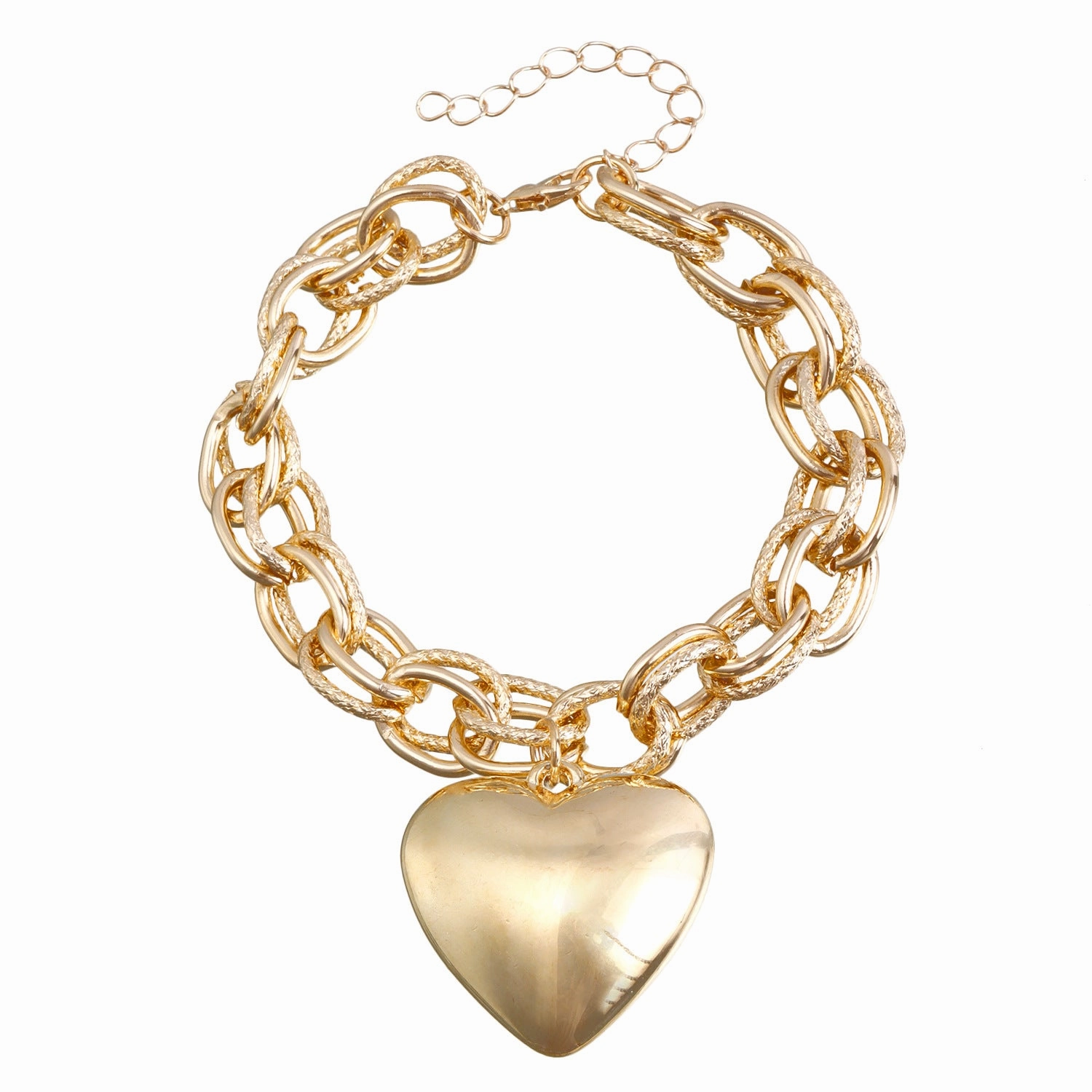 Wholesale Hollow Out Thick O-shaped Chain Large Peach Heart Pendant Alloy Necklace