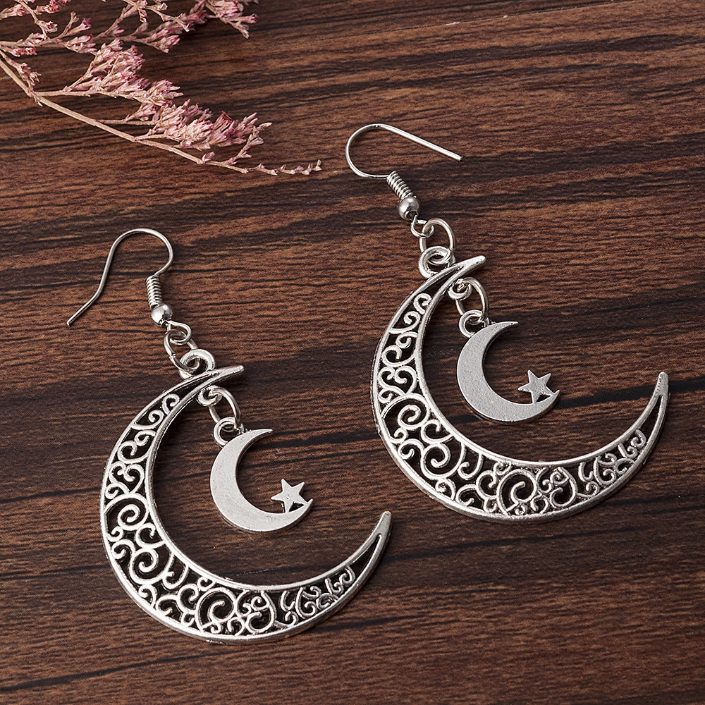 Wholesale Hollow Star Moon Alloy Earrings