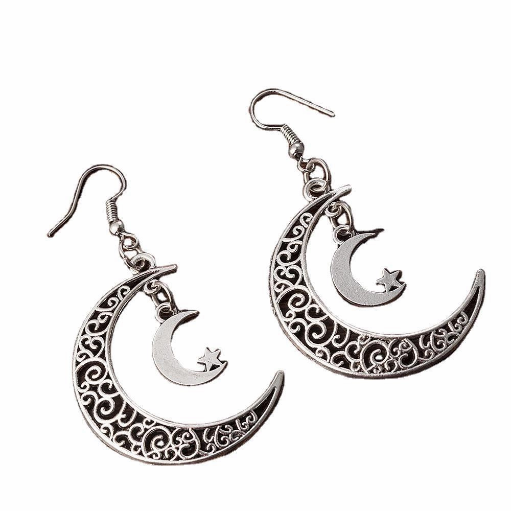 Wholesale Hollow Star Moon Alloy Earrings
