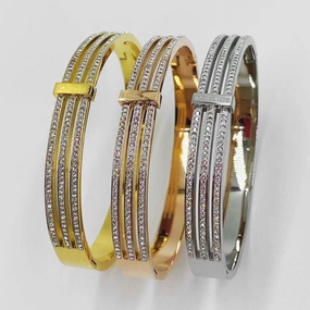 Wholesale Hollow Three-Layer Diamond English Alphabet Titanium Steel Rose Gold Bracelet
