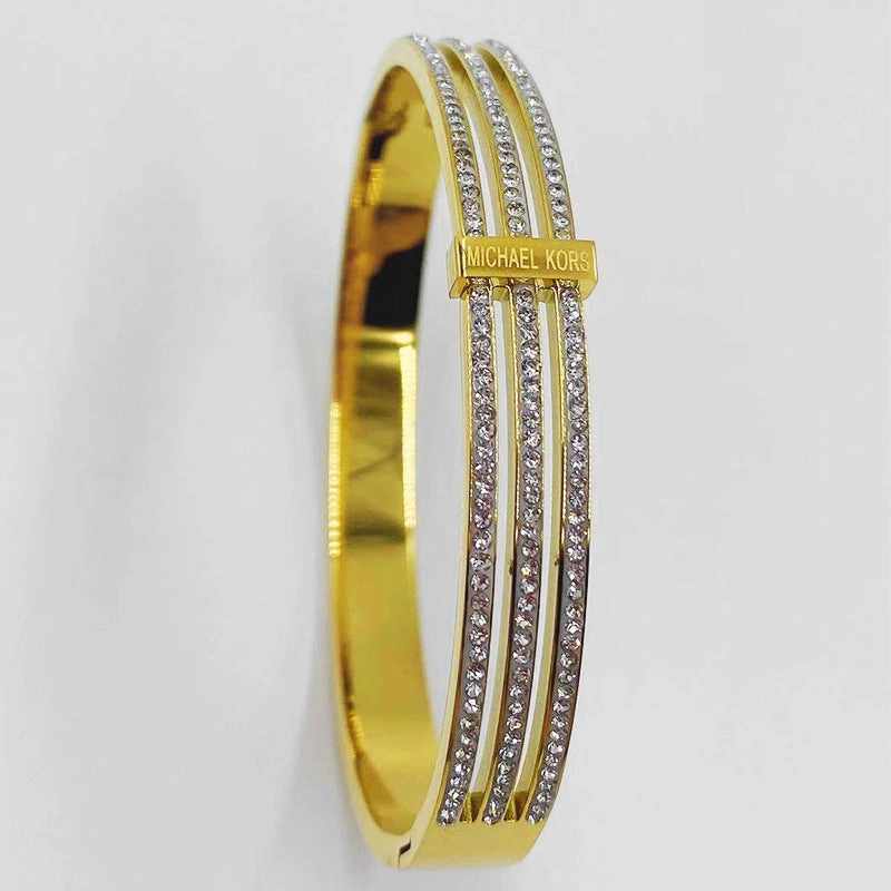 Wholesale Hollow Three-Layer Diamond English Alphabet Titanium Steel Rose Gold Bracelet