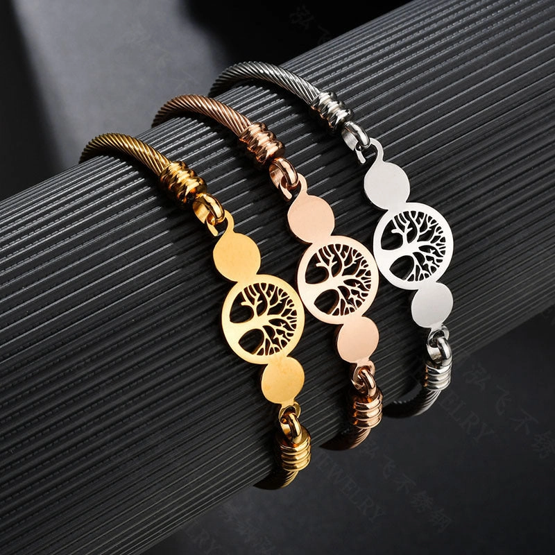 Wholesale Hollow Tree of Life Circle Open Bracelet