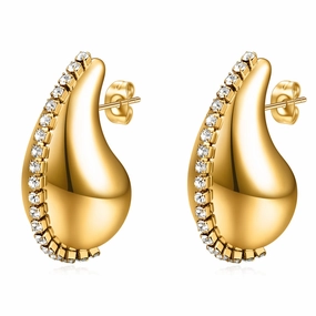 Wholesale Hollow Water Drop Diamond 18K Gold Stainless Steel Earrings