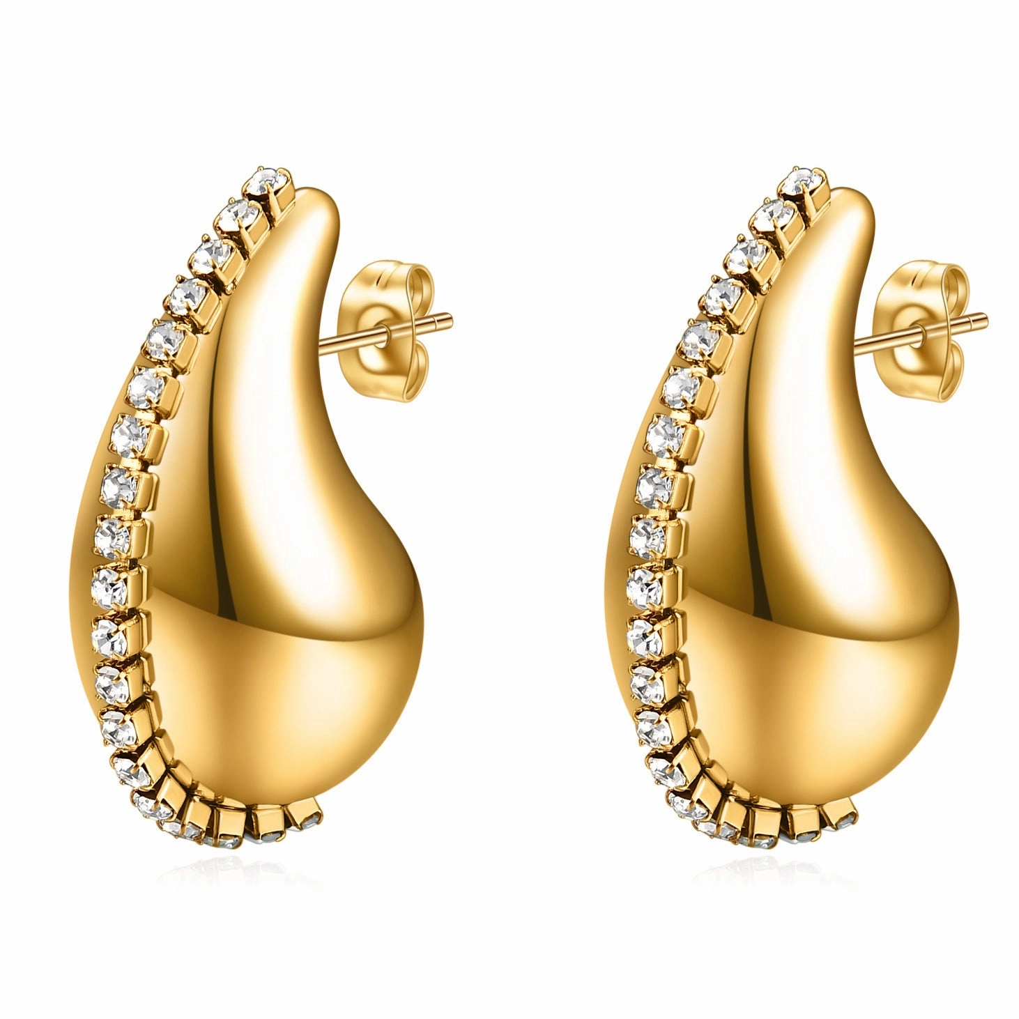 Wholesale Hollow Water Drop Diamond 18K Gold Stainless Steel Earrings