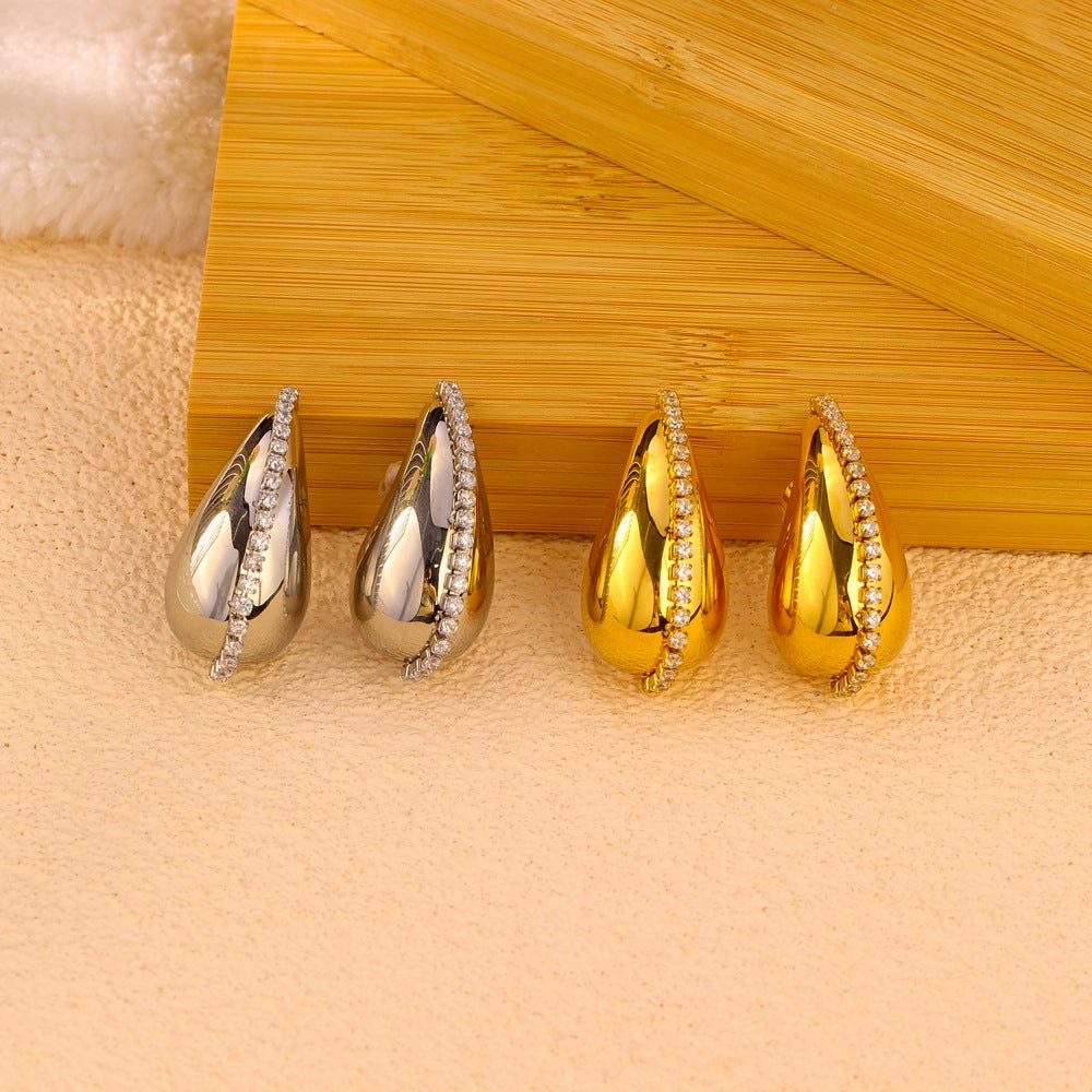 Wholesale Hollow Water Drop Diamond 18K Gold Stainless Steel Earrings