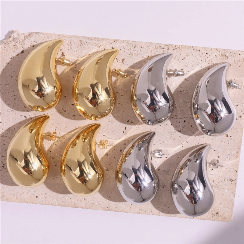 Wholesale Hollow Water Drop Earrings Copper 18k Gold Minimalist Necklace Earring Set