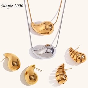 Wholesale Hollow Water Drop Earrings Copper 18k Gold Minimalist Necklace Earring Set