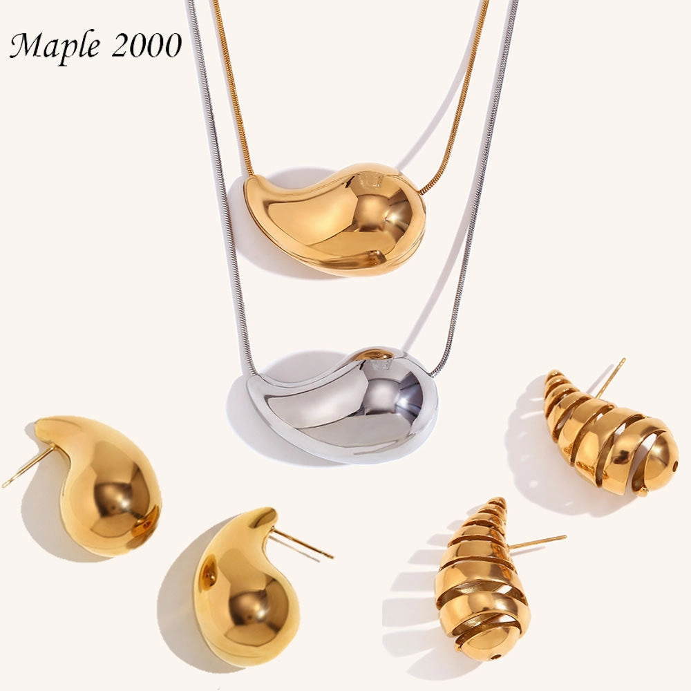 Wholesale Hollow Water Drop Earrings Copper 18k Gold Minimalist Necklace Earring Set
