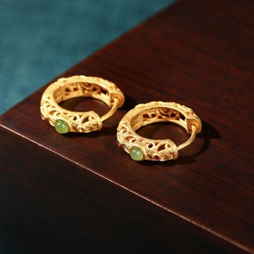 Wholesale Hollow Xiangyun Pattern Inlaid Natural Jasper Earrings