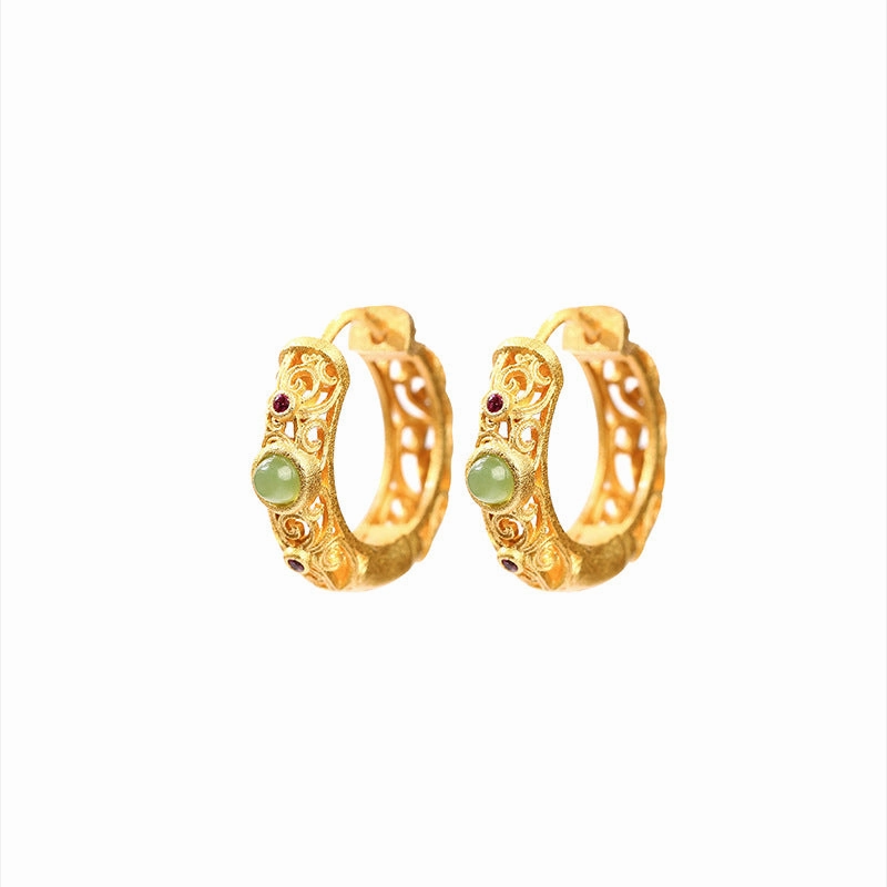 Wholesale Hollow Xiangyun Pattern Inlaid Natural Jasper Earrings