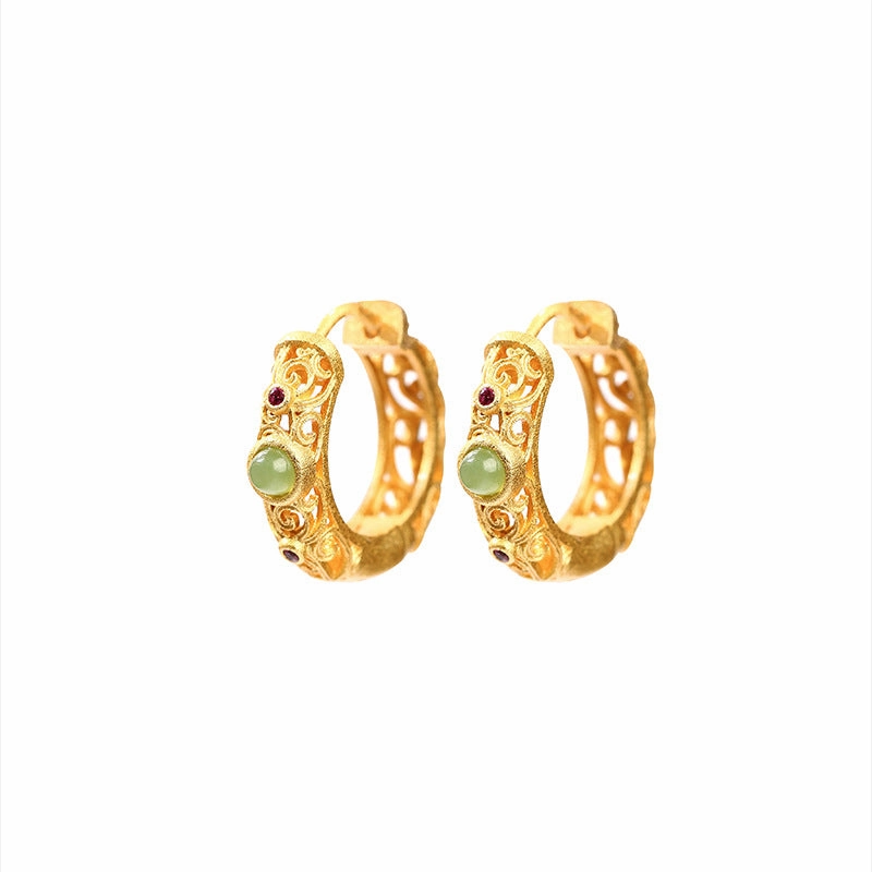 Wholesale Hollow Xiangyun Pattern Inlaid Natural Jasper Earrings