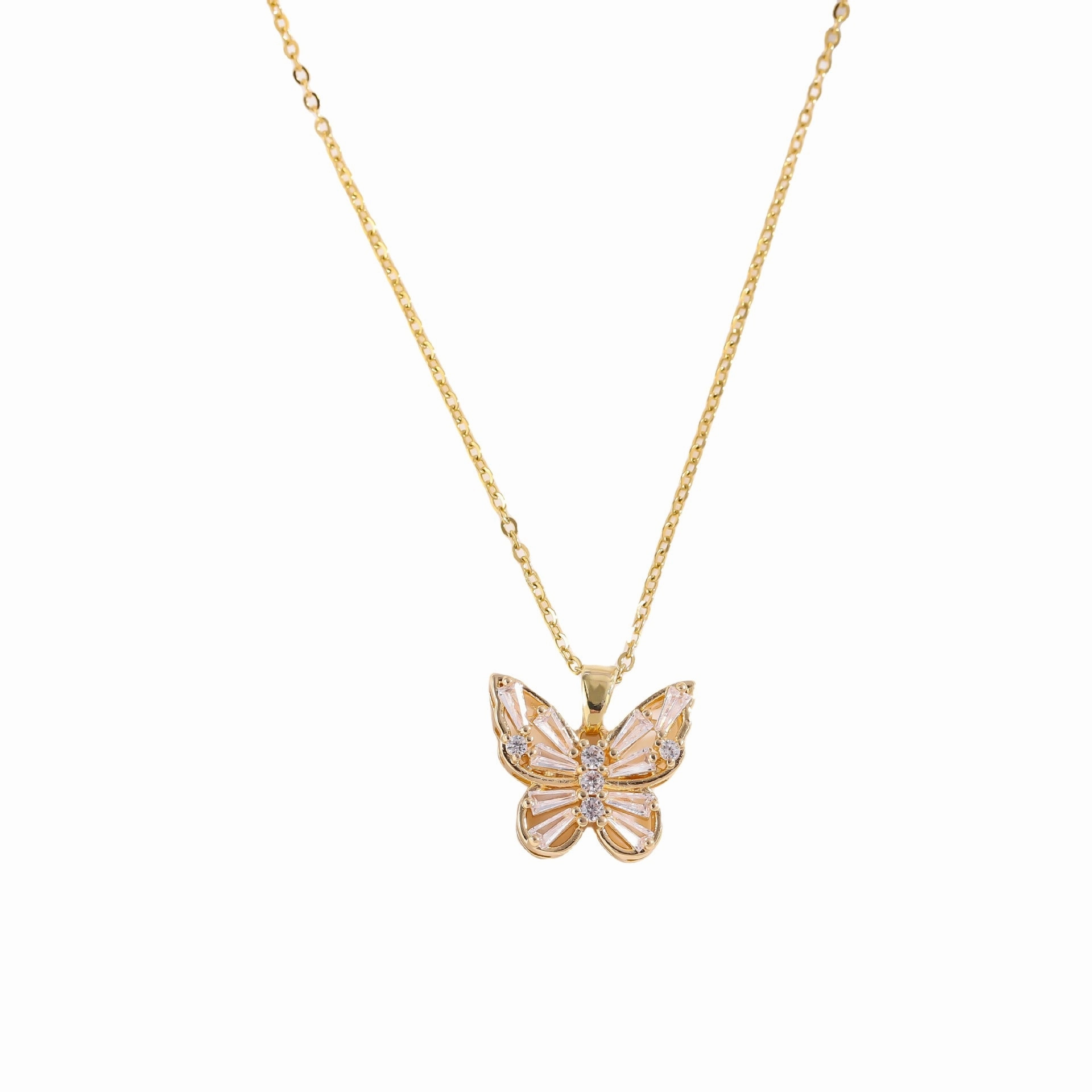 Wholesale Hollow Zircon Butterfly Copper Gold Plated Necklace