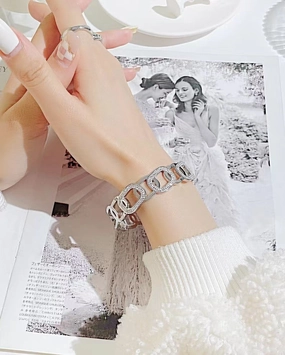 Wholesale Hollow Zircon Titanium Steel Plated 18K Gold Open Bracelet