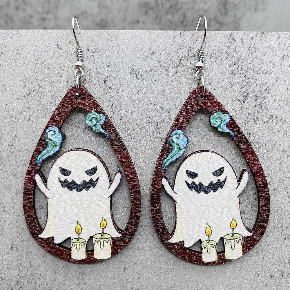Wholesale Horror Ghost Witch Medicine Jar Printed Wooden Earrings