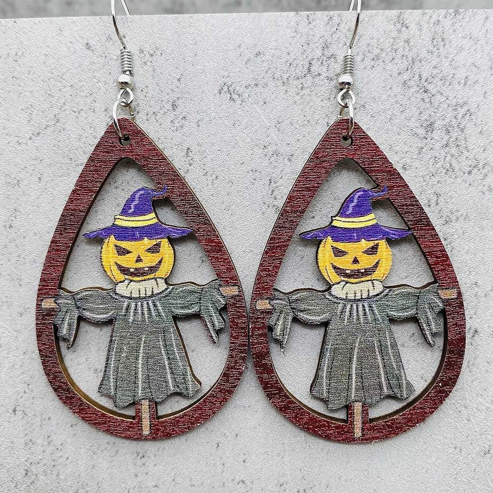 Wholesale Horror Ghost Witch Medicine Jar Printed Wooden Earrings