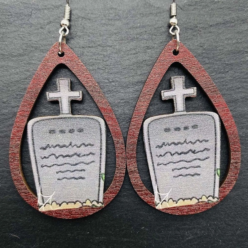 Wholesale Horror Ghost Witch Medicine Jar Printed Wooden Earrings