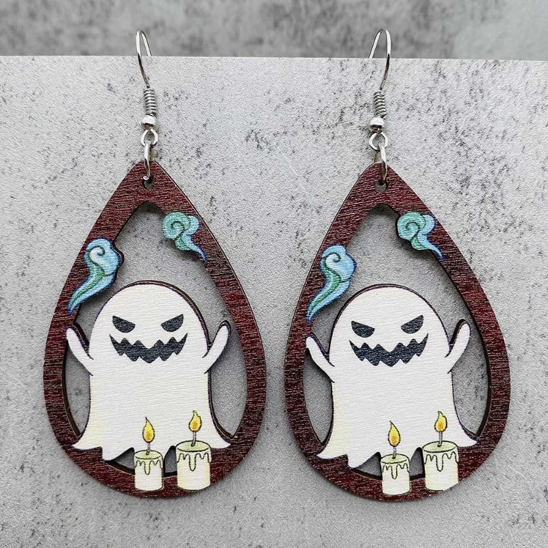 Wholesale Horror Ghost Witch Medicine Jar Printed Wooden Earrings