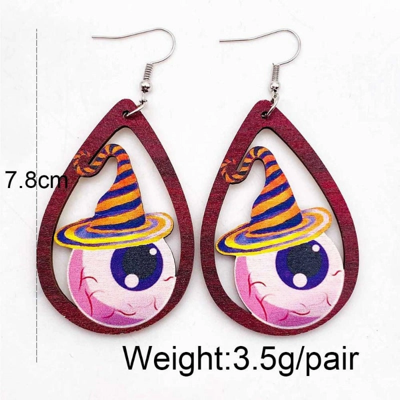 Wholesale Horror Ghost Witch Medicine Jar Printed Wooden Earrings
