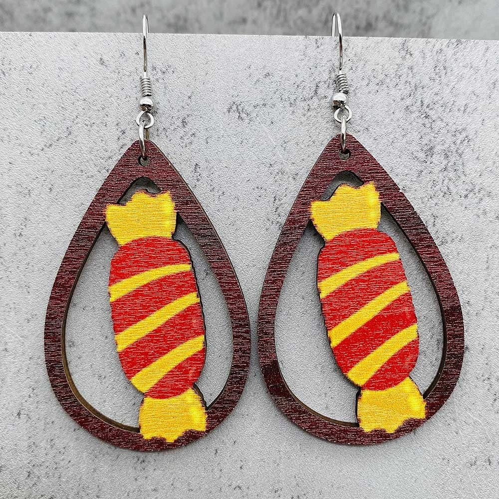 Wholesale Horror Ghost Witch Medicine Jar Printed Wooden Earrings