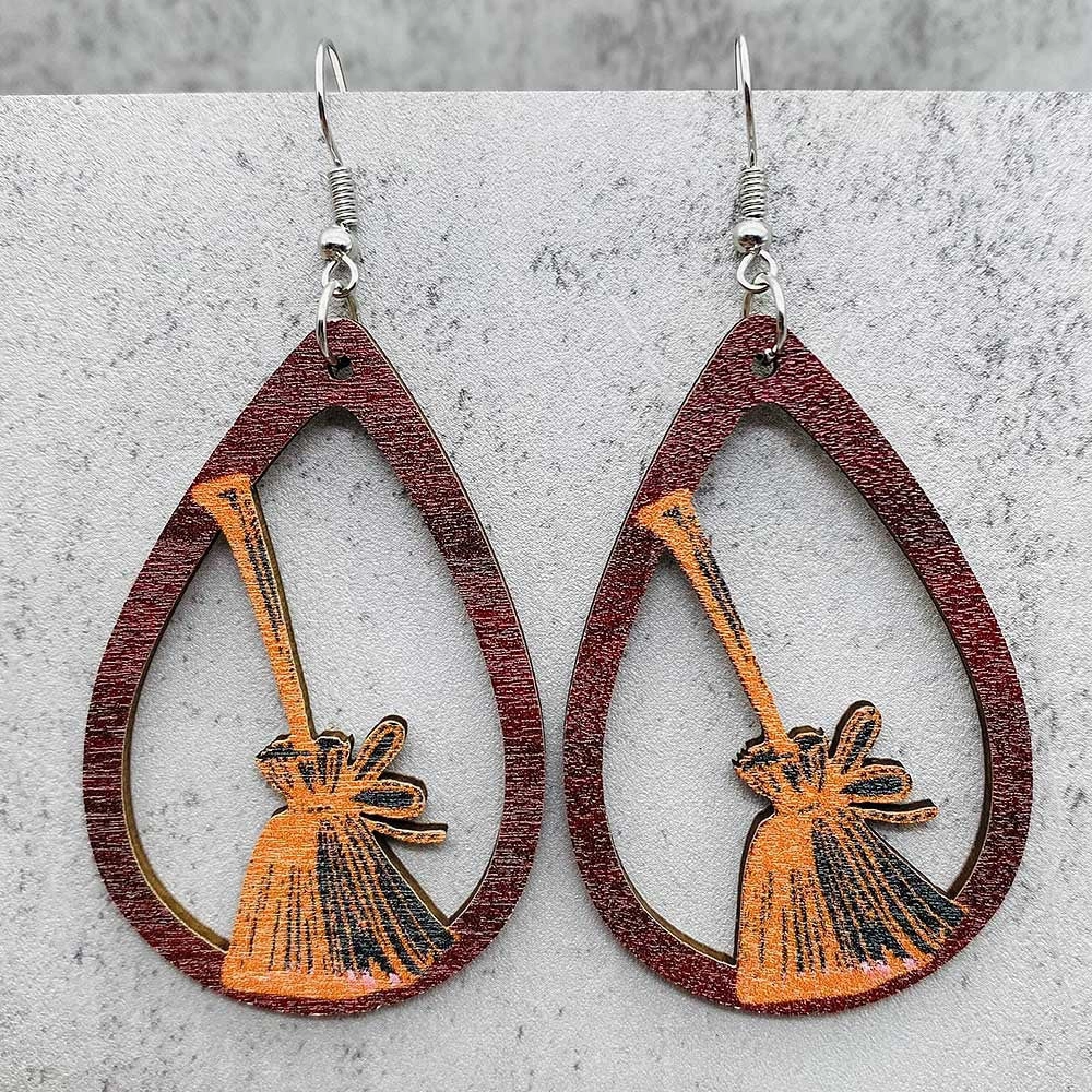 Wholesale Horror Ghost Witch Medicine Jar Printed Wooden Earrings