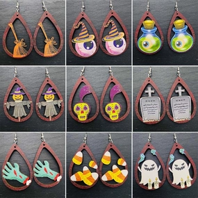 Wholesale Horror Ghost Witch Medicine Jar Printed Wooden Earrings