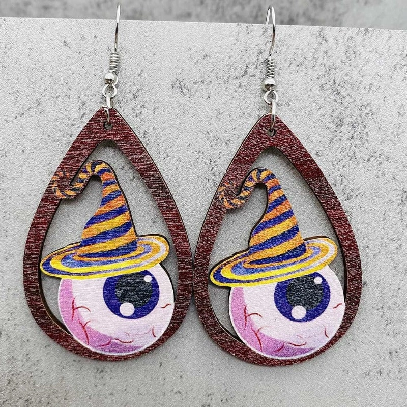 Wholesale Horror Ghost Witch Medicine Jar Printed Wooden Earrings