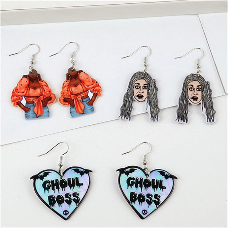 Wholesale Horror Halloween Acrylic Human Head Earrings