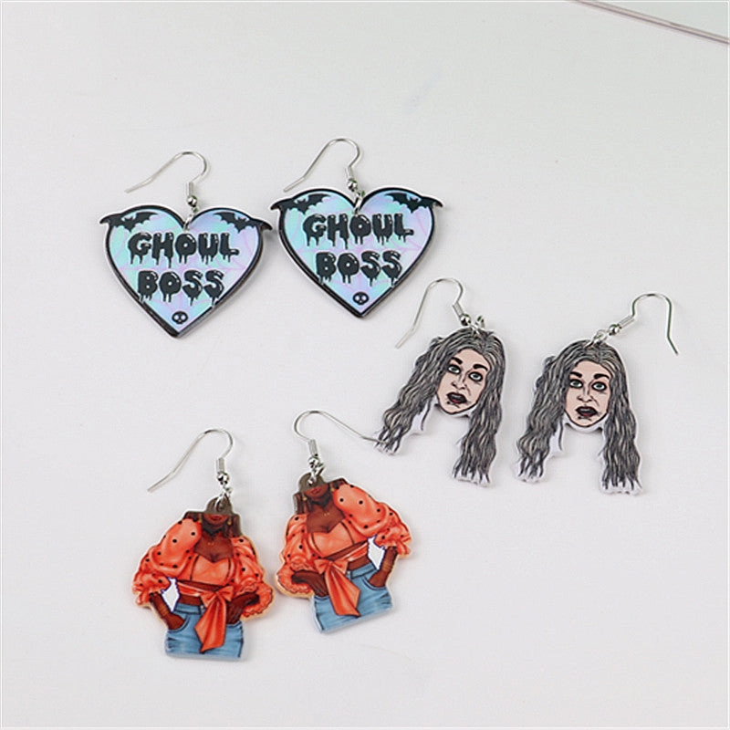 Wholesale Horror Halloween Acrylic Human Head Earrings