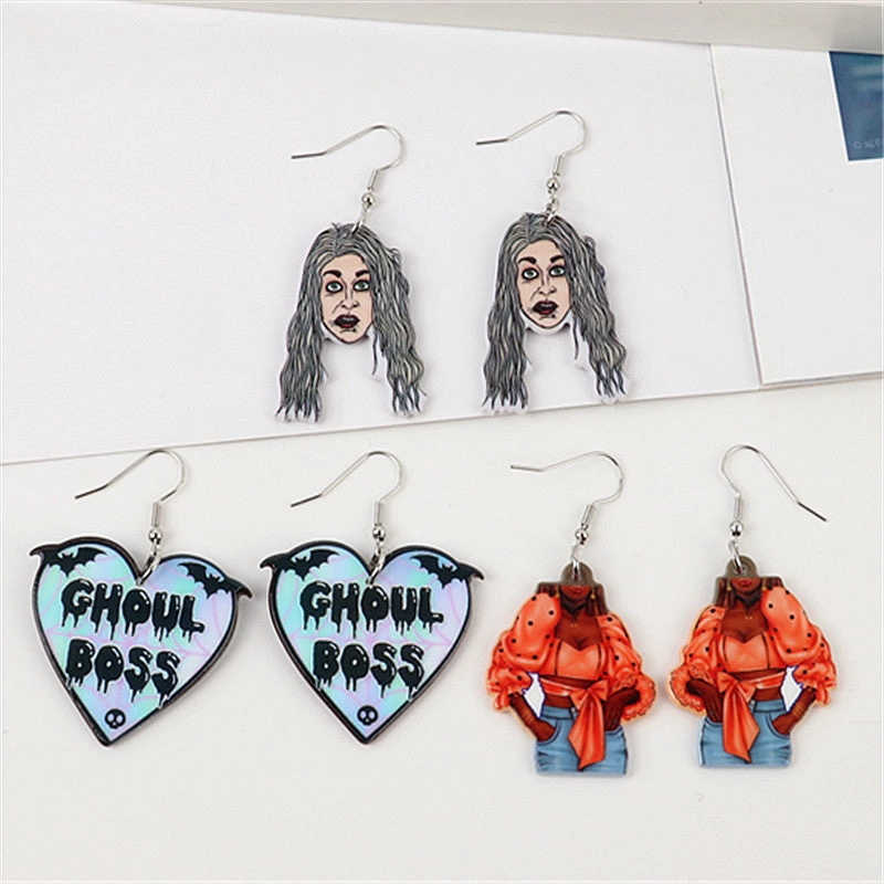 Wholesale Horror Halloween Acrylic Human Head Earrings