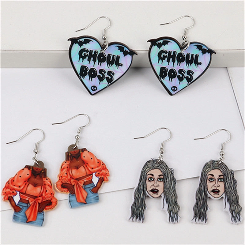 Wholesale Horror Halloween Acrylic Human Head Earrings