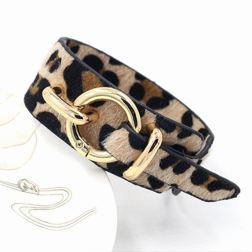 Wholesale Horsehair Leopard Leather Bracelet Set