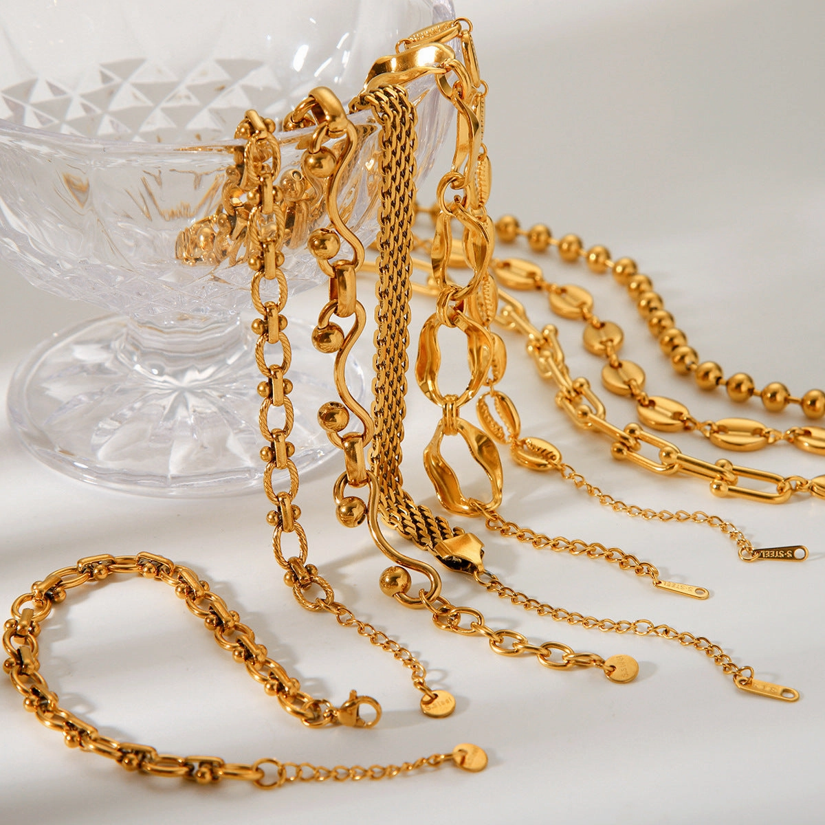 Wholesale Hot Selling 18K Gold Plated Bracelet Stainless Steel Bracelet Female INS Style Fashion Ball Ball Chain Handmade Chain Jewelry