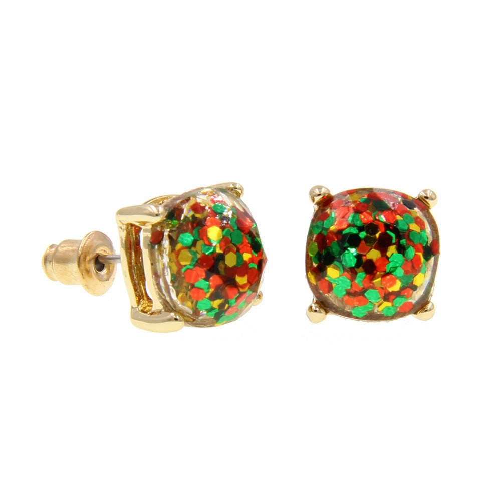 Wholesale Imitation Gemstone Square Sequin Colorful Resin Earrings