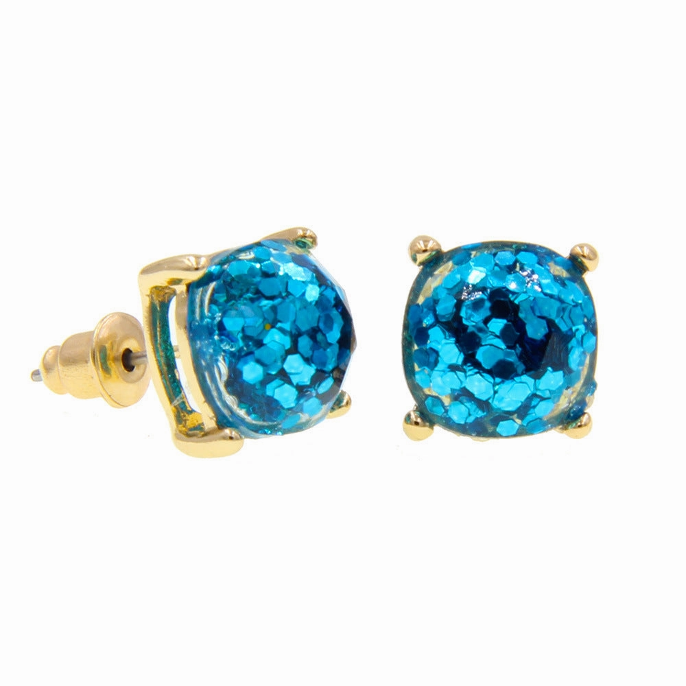 Wholesale Imitation Gemstone Square Sequin Colorful Resin Earrings