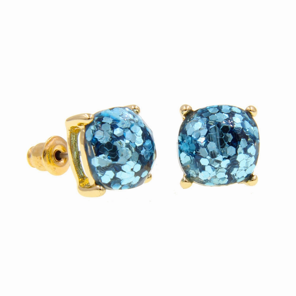 Wholesale Imitation Gemstone Square Sequin Colorful Resin Earrings