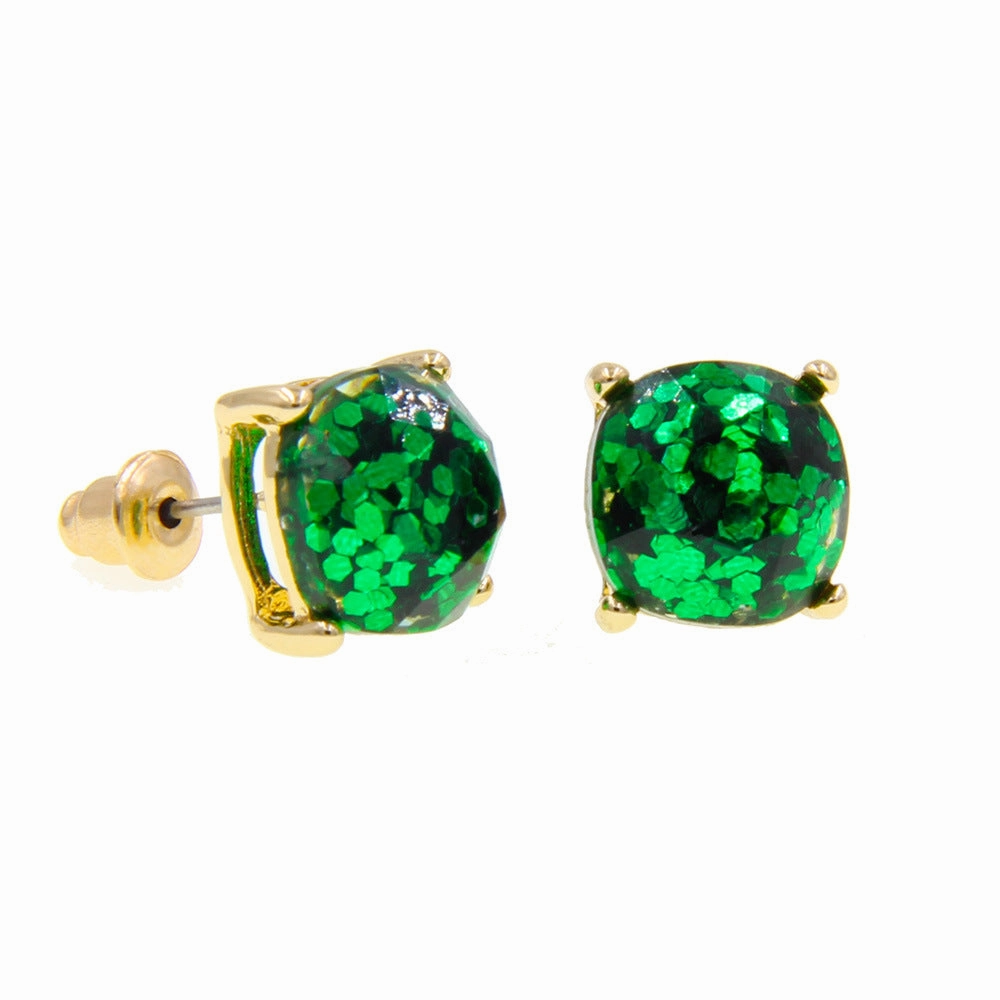Wholesale Imitation Gemstone Square Sequin Colorful Resin Earrings