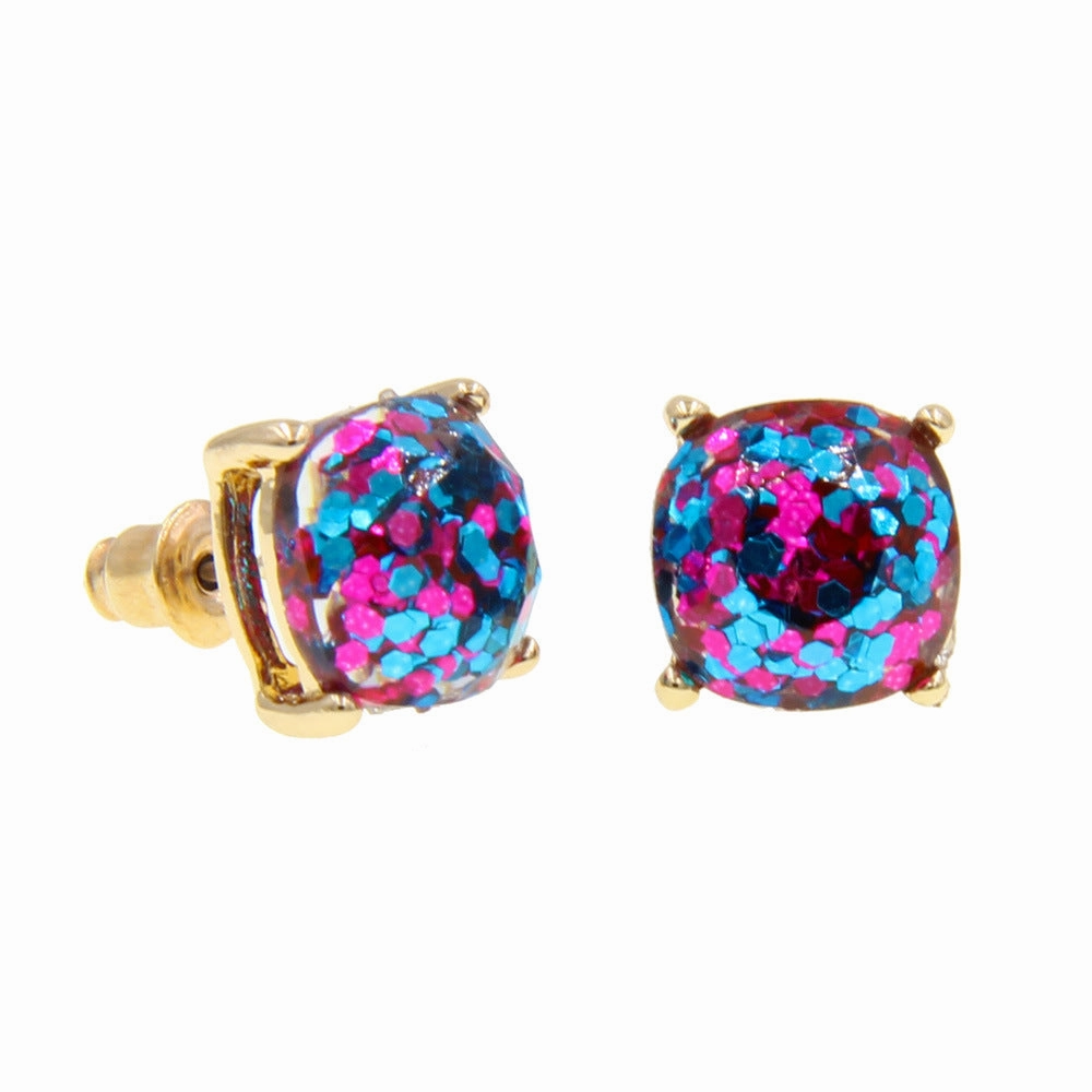 Wholesale Imitation Gemstone Square Sequin Colorful Resin Earrings