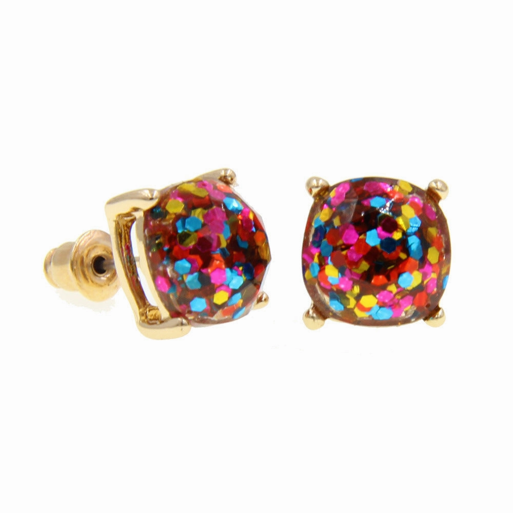 Wholesale Imitation Gemstone Square Sequin Colorful Resin Earrings
