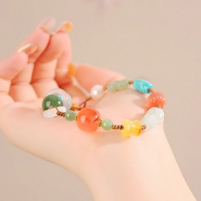 Wholesale Imitation Hetian Jade Duobao Colorful Beaded Pixiu Lucky Handwoven Bracelet
