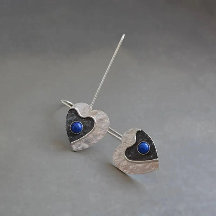 Wholesale Imitation Lapis Heart Heart Vintage Alloy Earrings