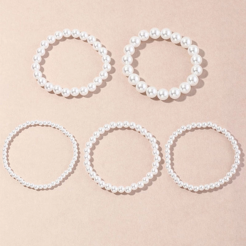 Wholesale Imitation Pearl Beaded Elastic Cord Bracelet