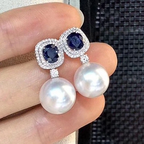 Wholesale Imitation Pearl Inlaid Blue Zircon Earrings