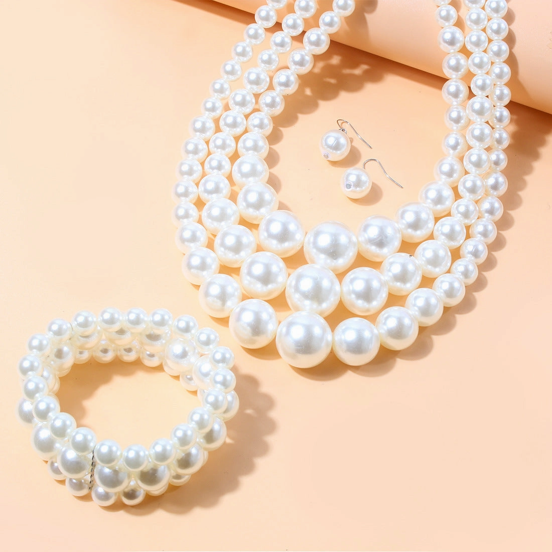 Wholesale Imitation Pearl Plastic Earrings Necklace Jewelry Set