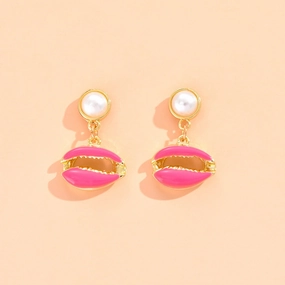 Wholesale Imitation Pearl Shell Metal Earrings