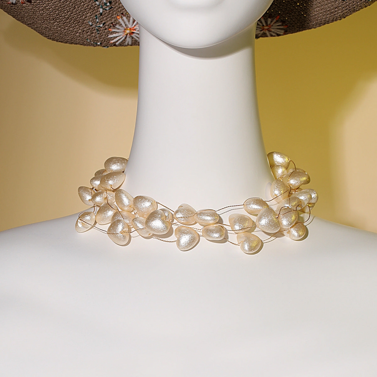 Wholesale Imitation Pearl Woven Heart-shaped Multi-layer Necklace